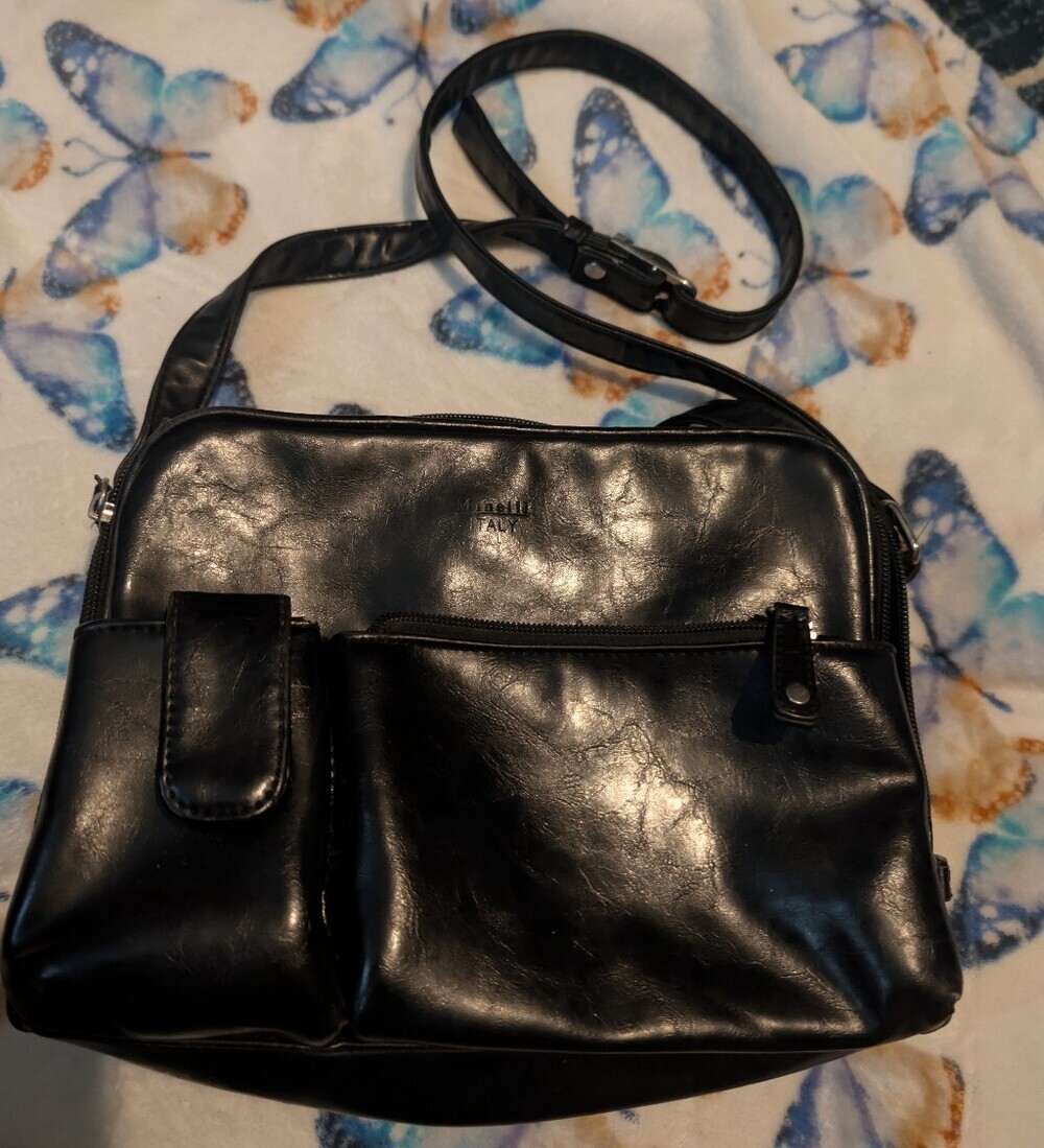 Minelli Black Leather Crossbody Pouch